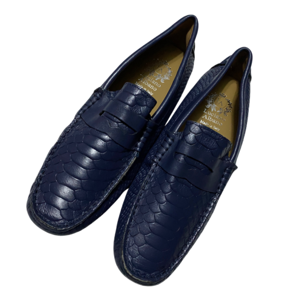 Luciano Albano Handmade Italian Blue Leather Loafers