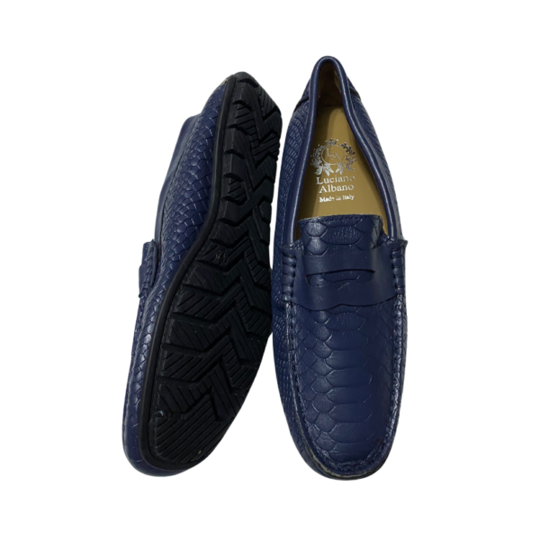 Luciano Albano Handmade Italian Blue Leather Loafers - Image 2