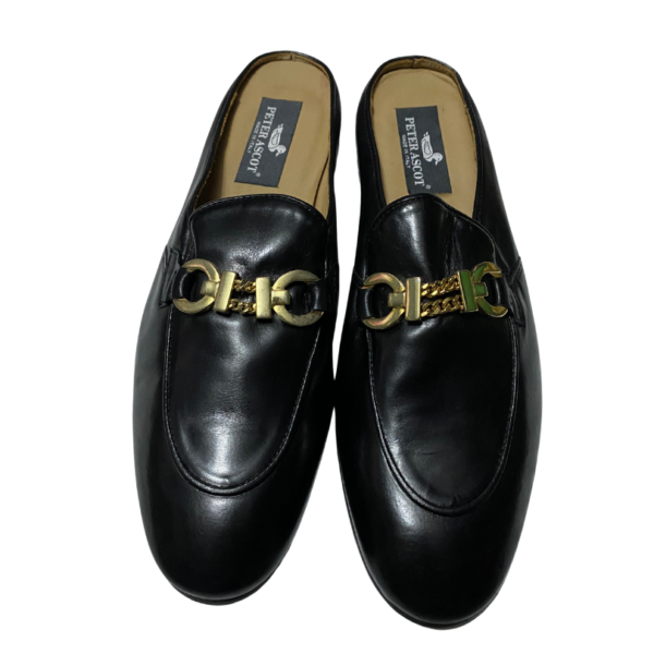 Peter Ascot Black Leather Half Shoe with Gold Chain Finish