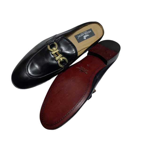 Peter Ascot Black Leather Half Shoe with Gold Chain Finish - Image 2