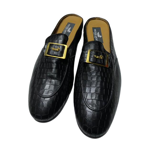 Peter Ascot Black Patterned Half Shoe with Gold Duck Buckle Logo